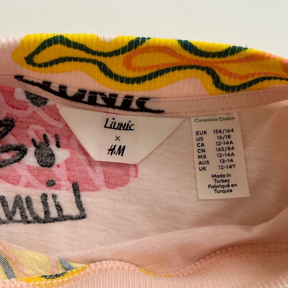 Liunic H&M Youth Kids T-Shirt 16/18 Multicolor Short Sleeve Artsy Skater Lounge - Picture 3 of 8